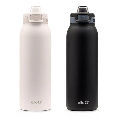 Ello Pop & Fill - Stainless Steel Water Bottle with QuickFill Technology - Dunes/Charcoal - 32 Oz - 2 Pack