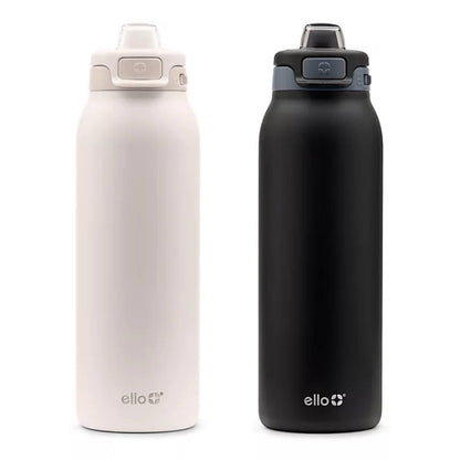 Ello Pop & Fill - Stainless Steel Water Bottle with QuickFill Technology - Dunes/Charcoal - 32 Oz - 2 Pack