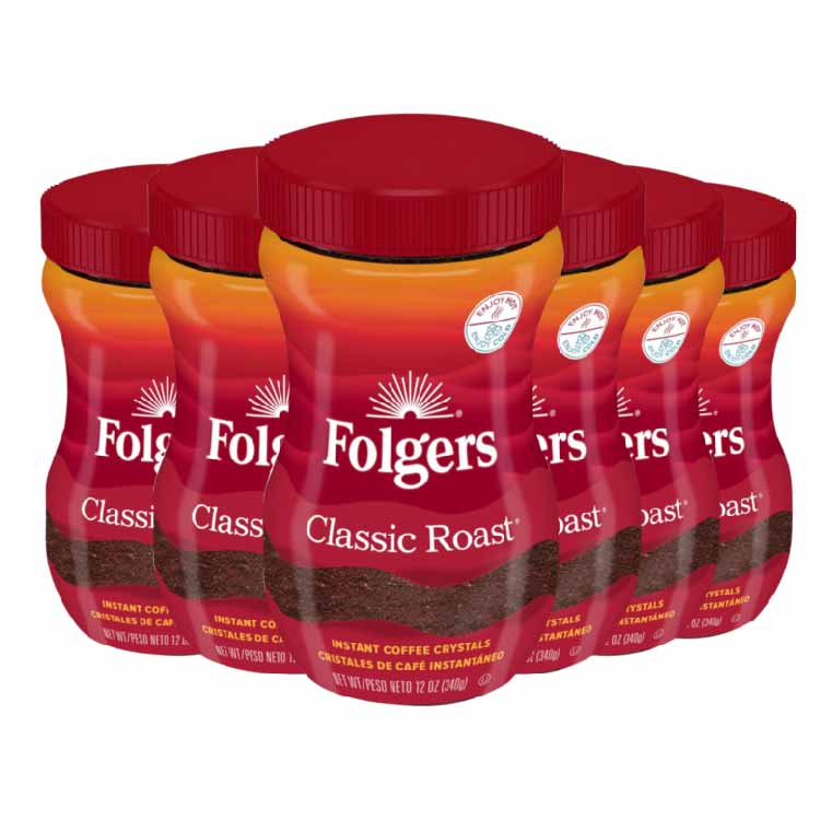 Folgers - Instant Coffee Crystals Classic Roast- 12 Oz - 6 Pack
