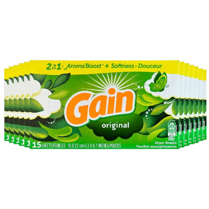 Gain - Original Dry Sheets 2in1 Aromaboost + Softness - 15ct - 12 Pack