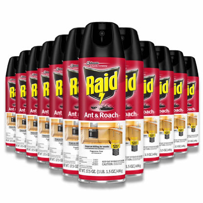 Raid - Ant And Roach Killer Aerosol Spray, Fragance Free - 17.5 Oz - 12 Pack