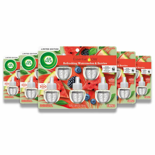 Air Wick - Plug-in Scented Oil Refill, Refreshing Watermelon & Berry, Air Freshener  3.38 Oz - (5 Ct Each) - 5 Pack