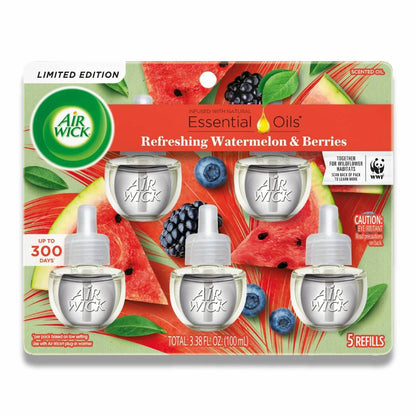 Air Wick - Plug-in Scented Oil Refill, Refreshing Watermelon & Berry, Air Freshener  3.38 Oz - (5 Ct Each) - 5 Pack