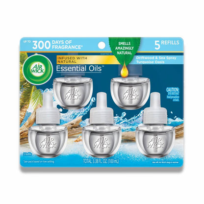 Air Wick - Scented Oil, Driftwood & Sea Spray, Essential Oils - 3.38 Oz -  (5 Ct Each) - 5 Pack
