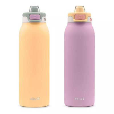 Ello Pop & Fill - Stainless Steel Water Bottle with QuickFill Technology - Tangerine/Plum - 32 Oz - 2 Pack