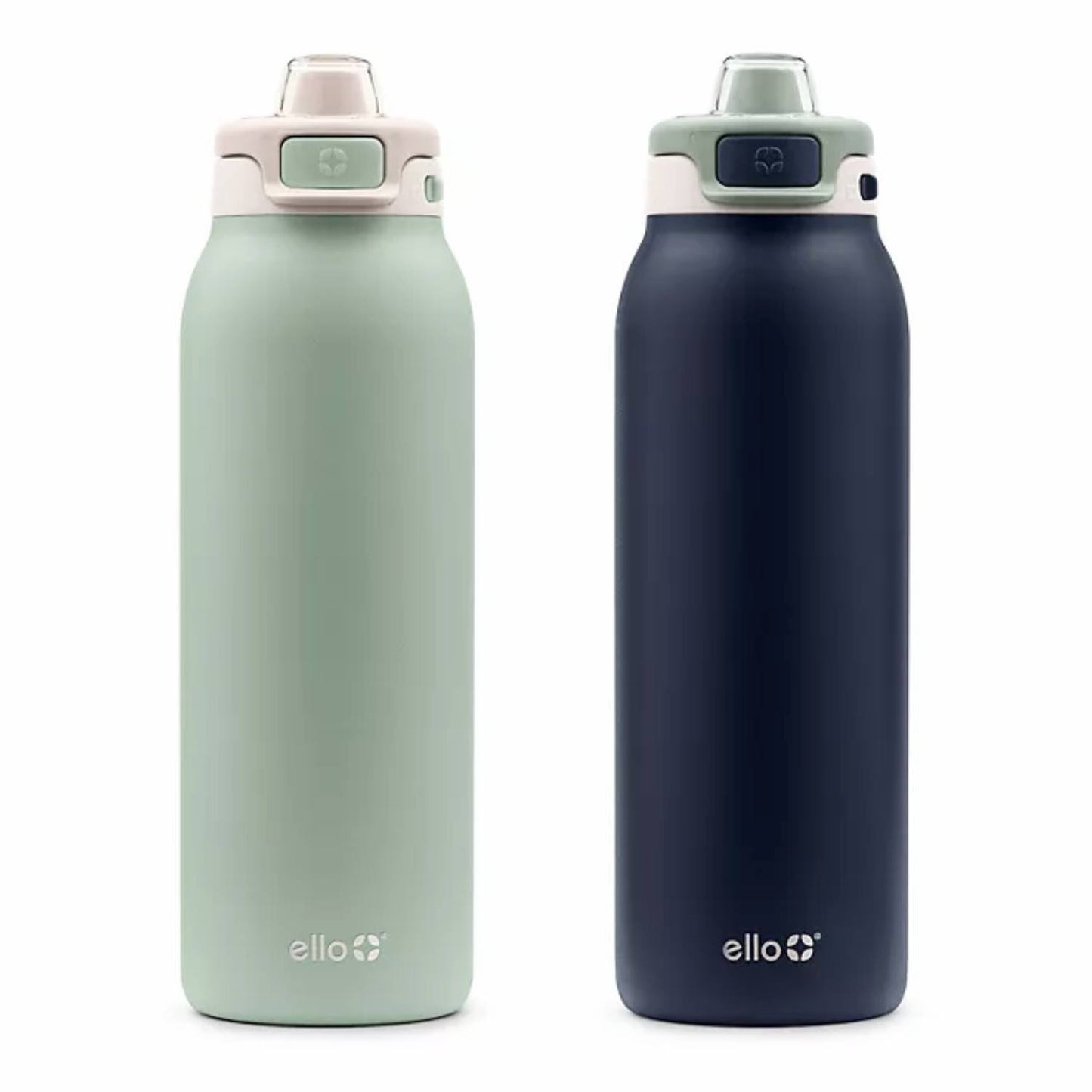 Ello Pop & Fill - Stainless Steel Water Bottle with QuickFill Technology - Eucalyptus / Sea Glass - 32 Oz - 2 Pack