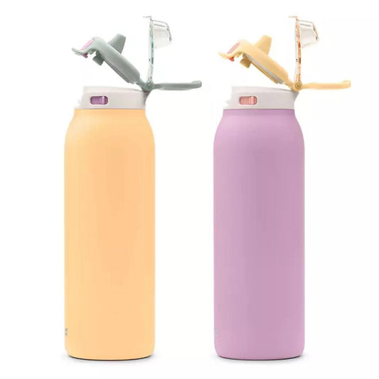 Ello Pop & Fill - Stainless Steel Water Bottle with QuickFill Technology - Tangerine/Plum - 32 Oz - 2 Pack
