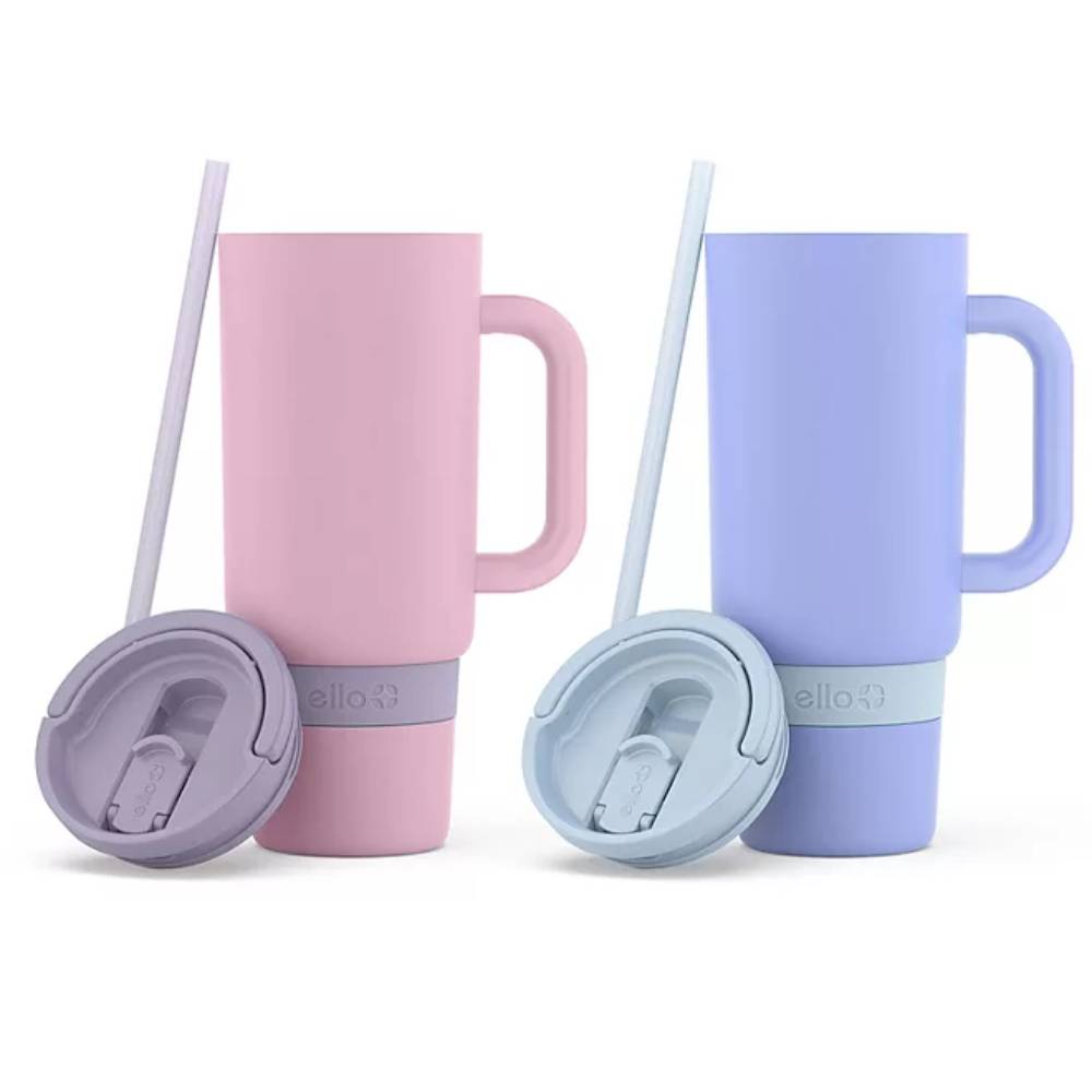 Ello - Port Stainless Steel Tumbler with Handle, Thistle and Cornflower - 40 Oz - 2 Pack