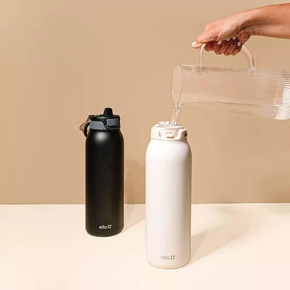Ello Pop & Fill - Stainless Steel Water Bottle with QuickFill Technology - Dunes/Charcoal - 32 Oz - 2 Pack
